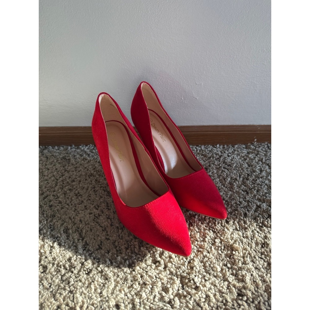 DREAM PAIRS Women's Red Suede Pointed Toe Classic Stiletto High Heels Size 9